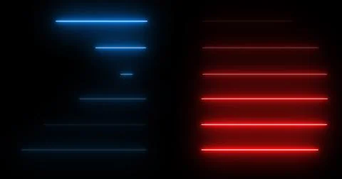 Horizontal moving neon light beams pile up stack-like data visualization. F.. 스톡 일러스트