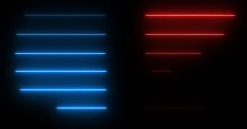 Horizontal moving neon light beams pile up stack-like data visualization. F.. Illustrazione stock