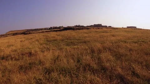 Horizontal moving view look out to exterior abandoned antique Xiyuping Zhuangtou Stock Footage 242327265