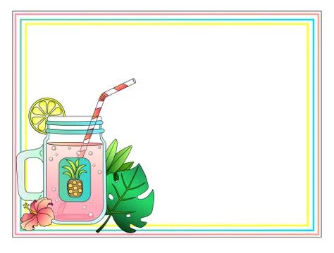 Horizontal multi-colored frame decorated with a drink in a jar with a drinking Stock Illustration