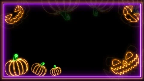 Horizontal Neon Frame Pumpkin Render 스톡 동영상 251449468