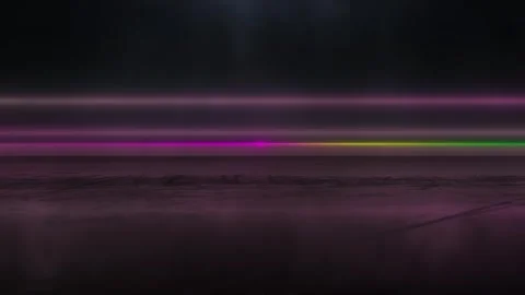 Horizontal neon speed light visual glowing beams, dark floor reflection, and sof Stock Footage 340573338
