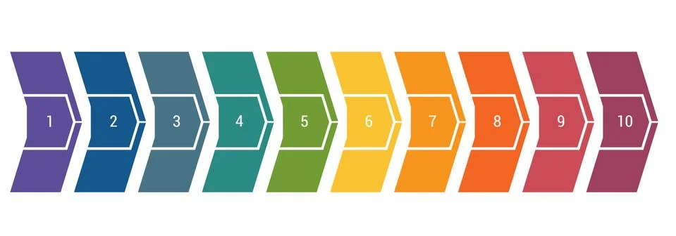 Horizontal numbered color arrows. Template infographics 10 positions for text Stock Illustration