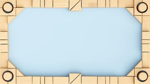 Horizontal Octagonal Frame Made of Natural Unpainted Wooden Toy Blocks with Copy Stock Illustration