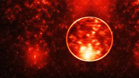 Horizontal orange right aligned spinning planet in spac Stock Illustration
