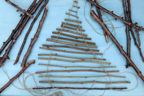 A horizontal overhead view of a christmas tree made by branches Foto stock