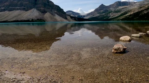 Horizontal Pan of Clear Mountain Lake with Rocky Shoreline and Reflections 0 Stock Footage 315083956