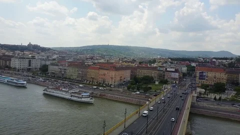 Horizontal pan over busy Budapest danube river Stock Footage 77109795