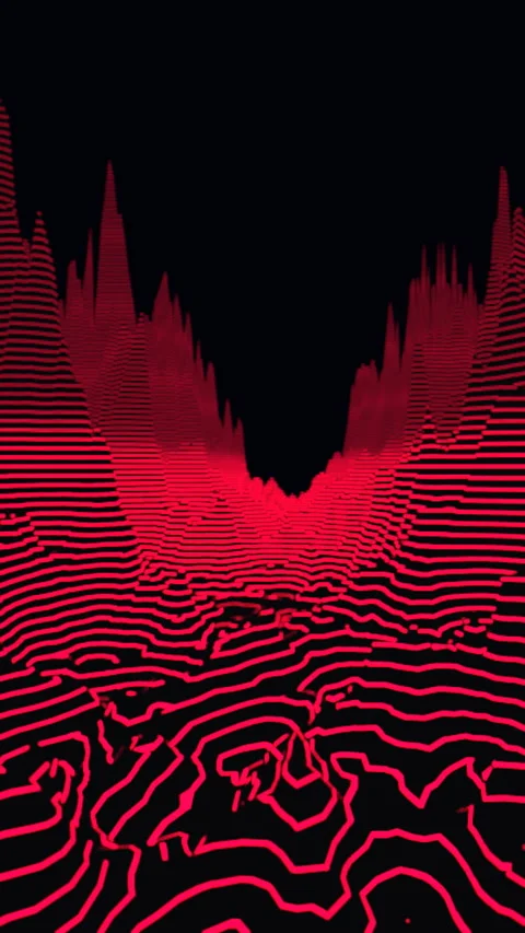 Horizontal Pan over Glowing Cybernetic Mountain Ridges, Vertical Video 9:16 4K Stock Footage 336745883