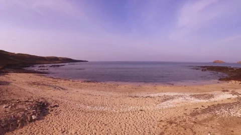 Horizontal pane look out view of coastal scenery at Yuanyang Hole with dry grass Stock-Footage 240483269