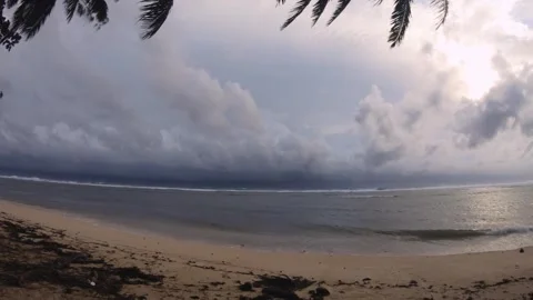 Horizontal pane view of cloudscape look up to sky with sun light covered by clou Stock Footage 244125077