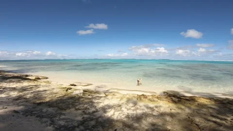 Horizontal pane view to horizon beautiful breathtaking turquoise lagoon with blu Stock Footage 245446258