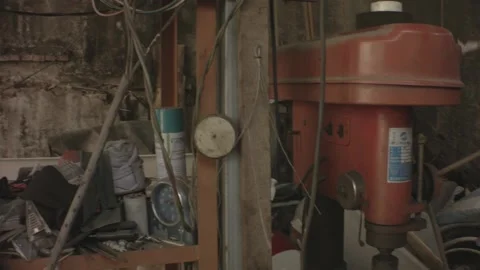 Horizontal pane view of interior of a factory storage house shade of bunch junky Video stock 237252107