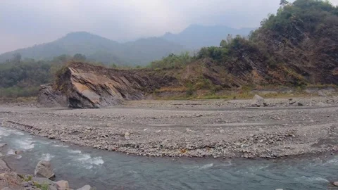 Horizontal pane view to landscape of nature look out to mountains terrain valley Stock Footage 266502666