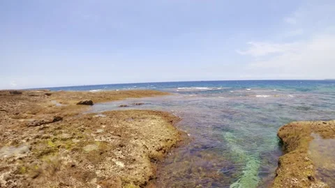 Horizontal pane view left to right look out to ocean horizon at the sea side coa Stock Footage 312401465