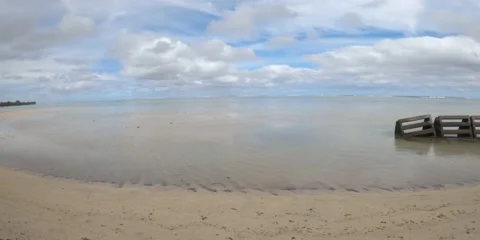 Horizontal pane view look out from Cook Islands Rarotonga within lagoon with cal Stock Footage 235322847