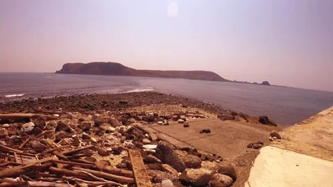 Horizontal pane view look out to Doungyupingyu island from harbor with tons of d Stock Footage 242344318