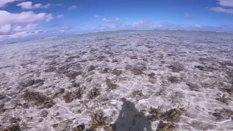 Horizontal pane view look out to pacific horizon of sandy rocky beach of beautif Stock Footage 250401872