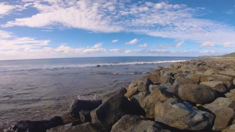 Horizontal pane view look out to north Rarotonga pacific island ocean coastline  Stock Footage 258443494