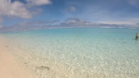 Horizontal pane view of turquoise clear sea salt water Ocean Beach at shore with Stock-Footage 244115709