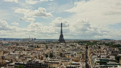 Horizontal panning from a drone, a general view of the historic center of Paris Stock Footage 205537784