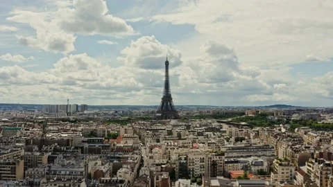 Horizontal panning from a drone, a general view of the historic center of Paris Stock Footage 205537834