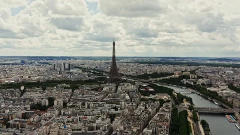 Horizontal panning from a drone, a general view of the historic center of Paris Stock Footage 205538569