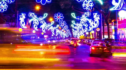 Horizontal panning view of the busy night traffic in the Ho Chi Minh City Stock Footage 62256960