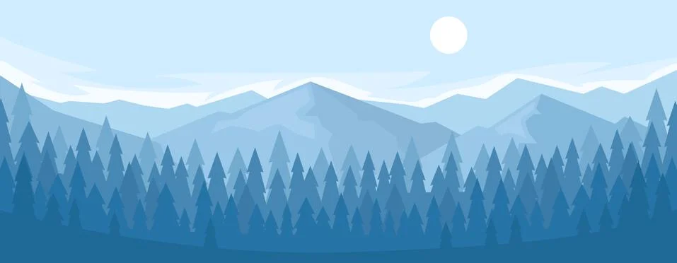 Horizontal panorama of the mountain range Stock Illustration