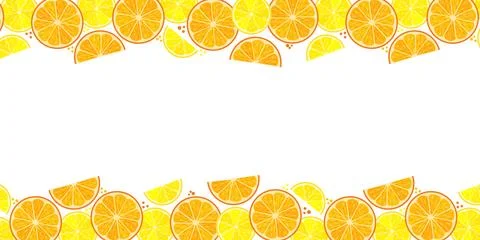 Horizontal Panoramic Frame with Lemon and Orange Slices on White Background.. Stock Illustration