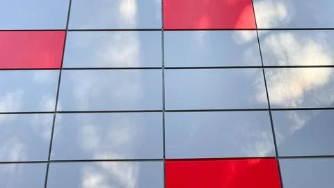 Horizontal panoramic minimalist composition of reflective glass facade with.. Фото