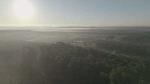 Horizontal panoramic pan forests fields with soft lightning from the sun Stockbeeldmateriaal 345220491