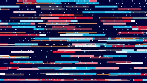 Horizontal, parallel graphic lines moving from side to side on a dark blue Stock Footage 201107993