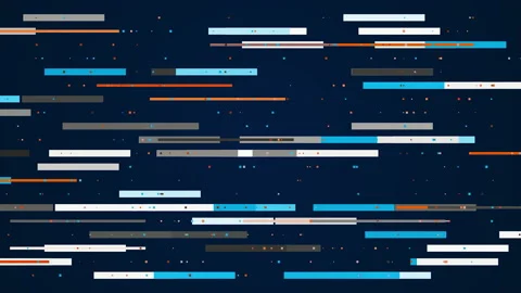 Horizontal, parallel graphic lines moving from side to side on a dark blue Stock Footage 201158678