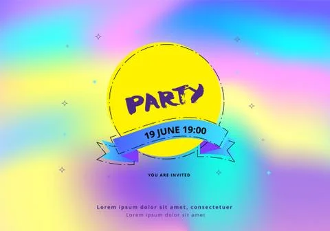 Horizontal Party flyer. Holography elements. Template for holiday design. Vec Stock Illustration