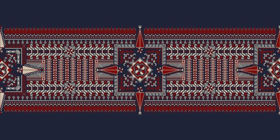 Horizontal pattern border with traditional Palestinian Tatreez embroidery Stock Illustration