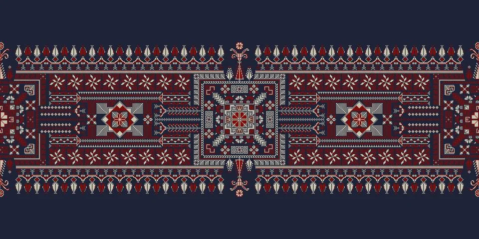 Horizontal pattern border with traditional Palestinian Tatreez embroidery Stock Illustration