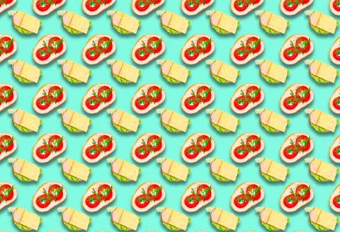 Horizontal pattern with different sandwiches. Product template. Stock Photos