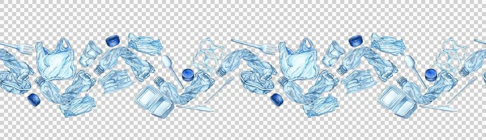 Horizontal pattern plastic trash watercolor Stock Illustration