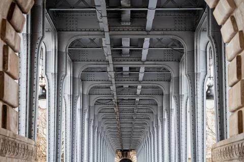 Horizontal perspective of the structure of the Bir Hakeim bridge in Paris 2 Stock Photos