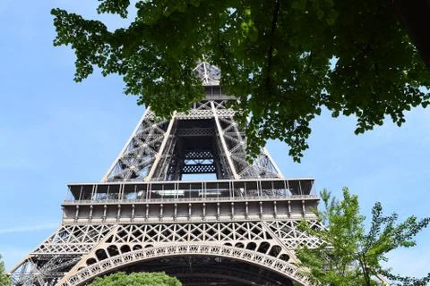 Horizontal picture of the Eiffel Tower from the bottom Stock Photos