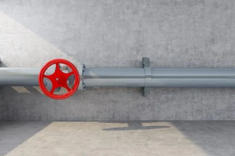 Horizontal pipe with valve illuminated in the basement Stock Illustration