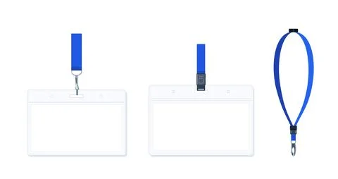 Horizontal plastic identification badge holders and blue lanyards template set Stock Illustration