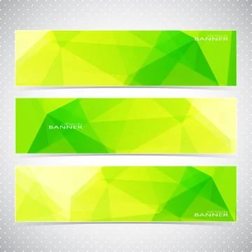 Horizontal Polygonal Set of Banners in green and yellow Backgrounds. Modern 库存插图