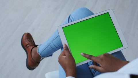 Horizontal position of Tablet PC with Green Screen or Mock Up Tracking Display Stock Footage 121098101