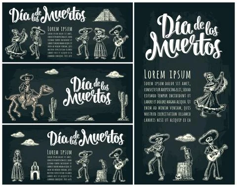 Horizontal poster for Day of the Dead. Dia de los Muertos lettering. Stockillustratie