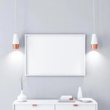 Horizontal poster frame Mockup hanging on the wall, 3d rendering Illustrazione stock