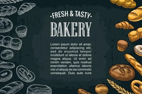 Horizontal posters with bread on the dark background. Stockillustratie