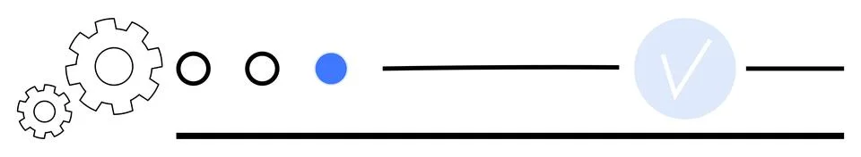 Horizontal progress bar with gear, circle and checkmark elements representi.. Stock Illustration