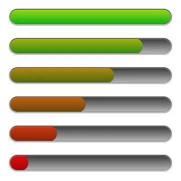 Horizontal progress, loading bars to illustrate progression, steps, phases, c Illustrazione stock